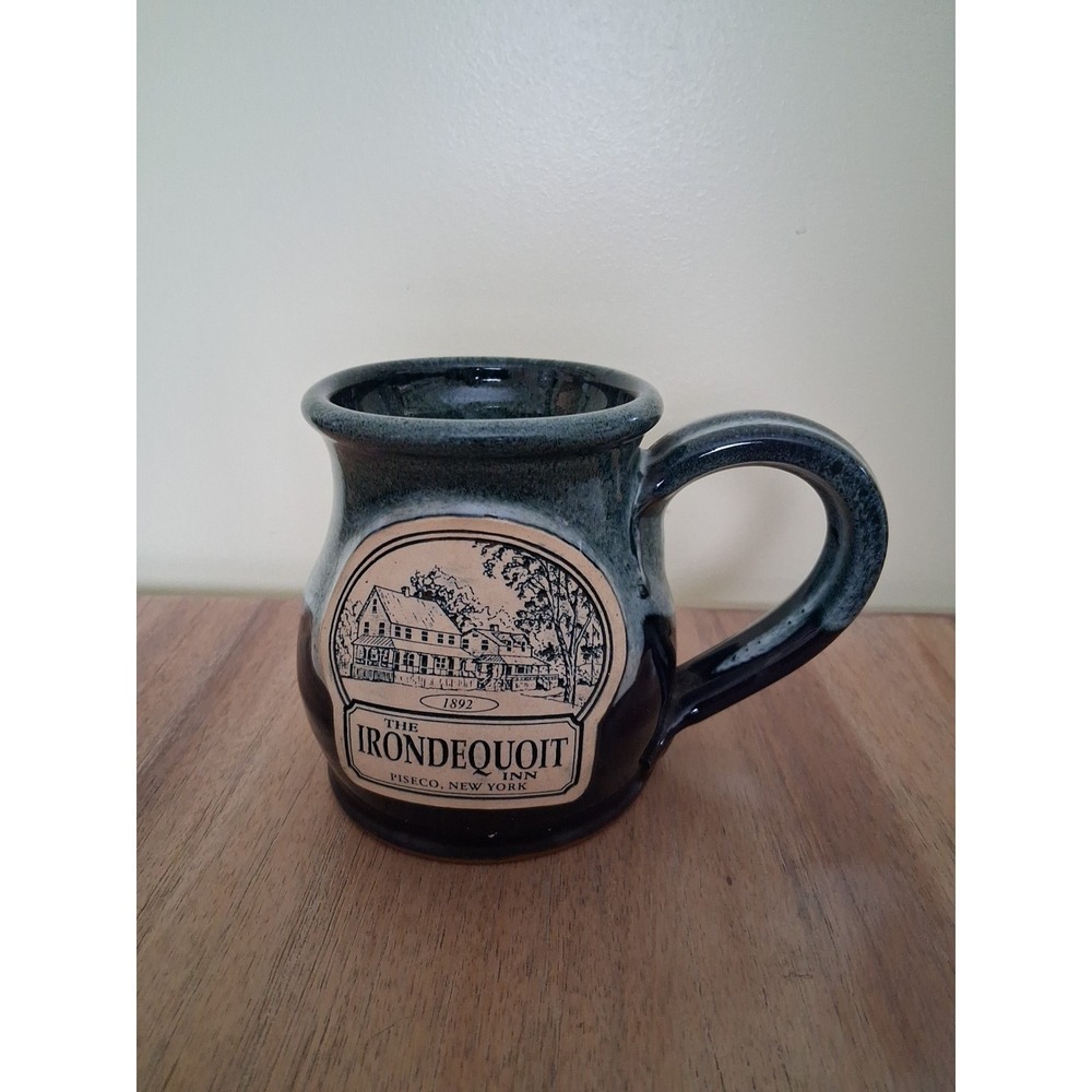 Deneen Pottery Dark Green Drip Glaze USA Mug . Irondequoit Inn. Pinecone NY